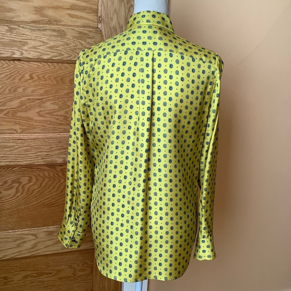 BANANA REPUBLIC 100% Silk Paisley Button Down Shirt Yellow Teal Green Blouse S - Picture 4 of 11